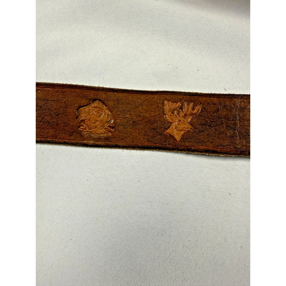 Vintage Leather Tooled Fish Deer Hunting Belt Personalized Wayne 44